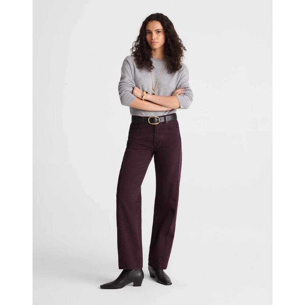 Madewell Pieced Barrel-Leg Jeans Dark Burgundy Rigid Wash 25 Button Fly High Ris